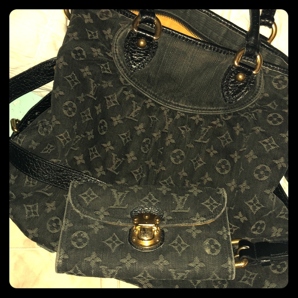 Louis Vuitton Black Denim Neo Cabby & Wallet